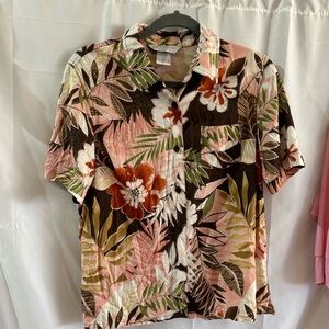 Tropical Floral Button Down Shirt in Pink and Brown